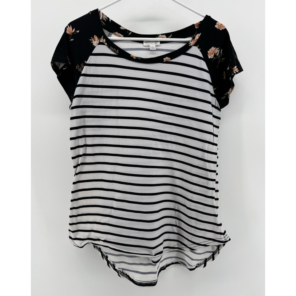Orange Kiss Women's Floral Black Orange Striped Tunic‎ Shirt Casual Top Large